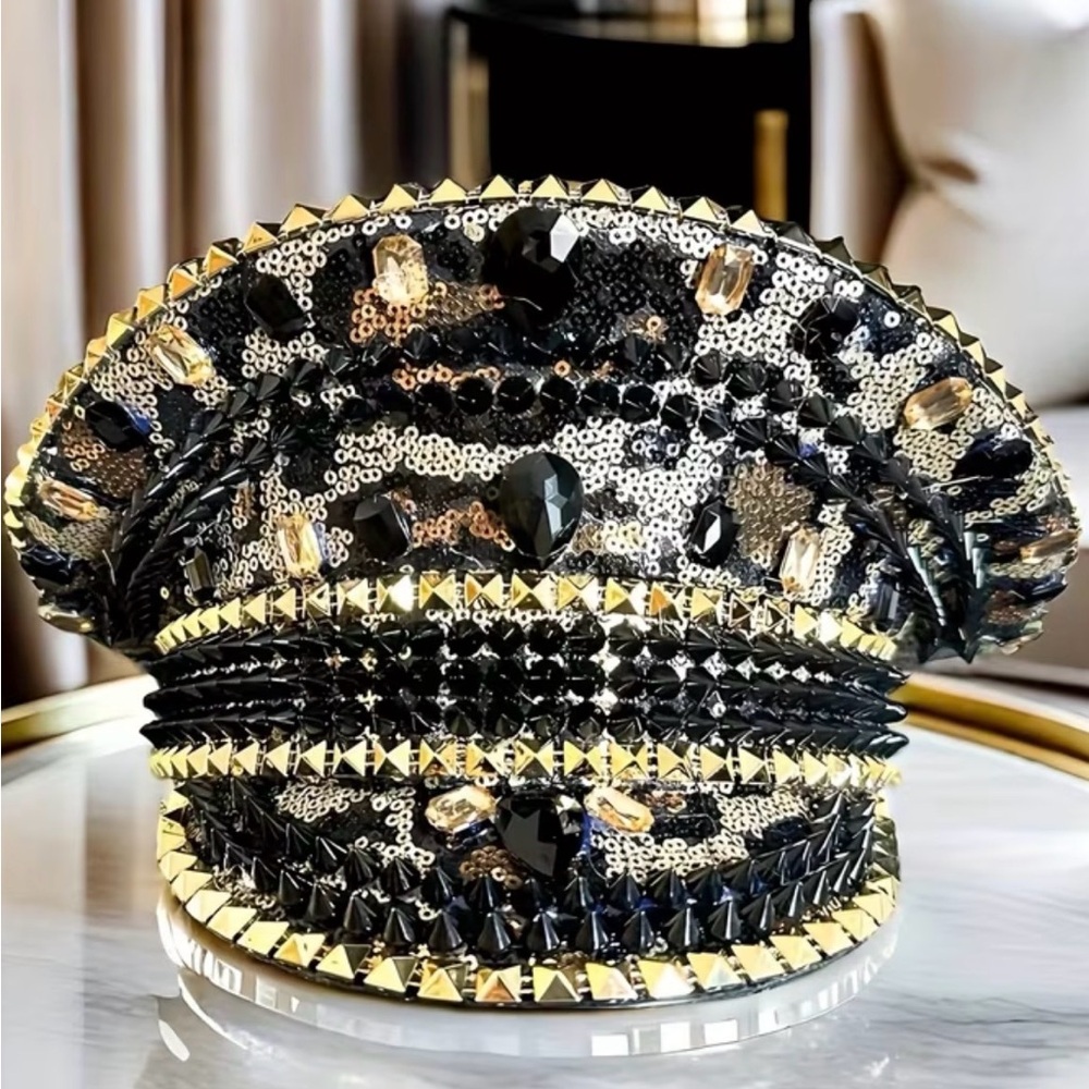 Studded Black and Gold Cap